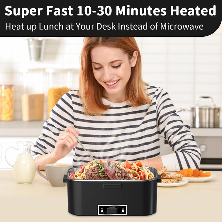 SOOOEC Elektrische Lunchbox 100W, 3-in-1 tragbare beheizte Lunchbox, Herausnehmbare Edelstahl-Brotdo