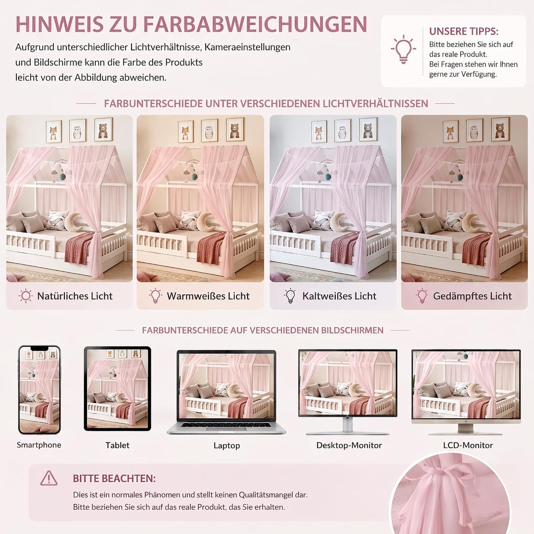Hausbett Himmel 2er Set – Kinderbett Vorhänge für Hausbett, Montessori Kinderzimmer Deko, Betthimmel