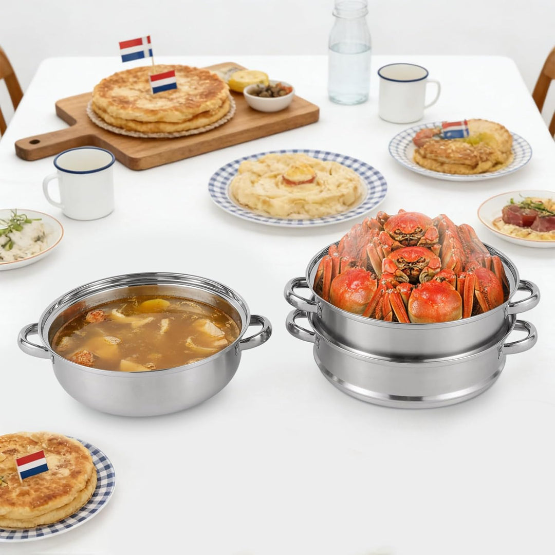 Dampfgarer 3-teilig 25cm Edelstahl, 2 Dampfeinsätze für Induktion | 25cm, 3-teilig, Edelstahl, 2 Dam