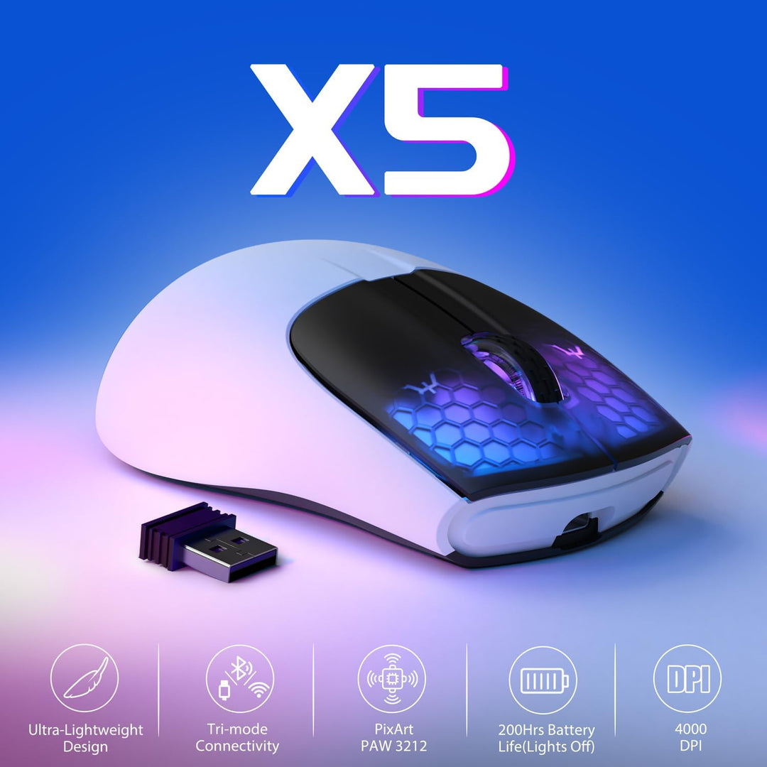 ATTACK SHARK X5 Ultra-leichte kabellose Gaming-Mäuse 49g,Tri-Mode Kabelgebunden/2.4G/BT5.0,PAW3312 P
