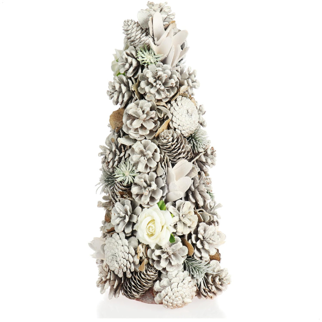 com-four® Deko-Weihnachtsbaum, Schmuckbaum mit Zapfen und Stoffrosen, tolle Tischdeko, optimal für d