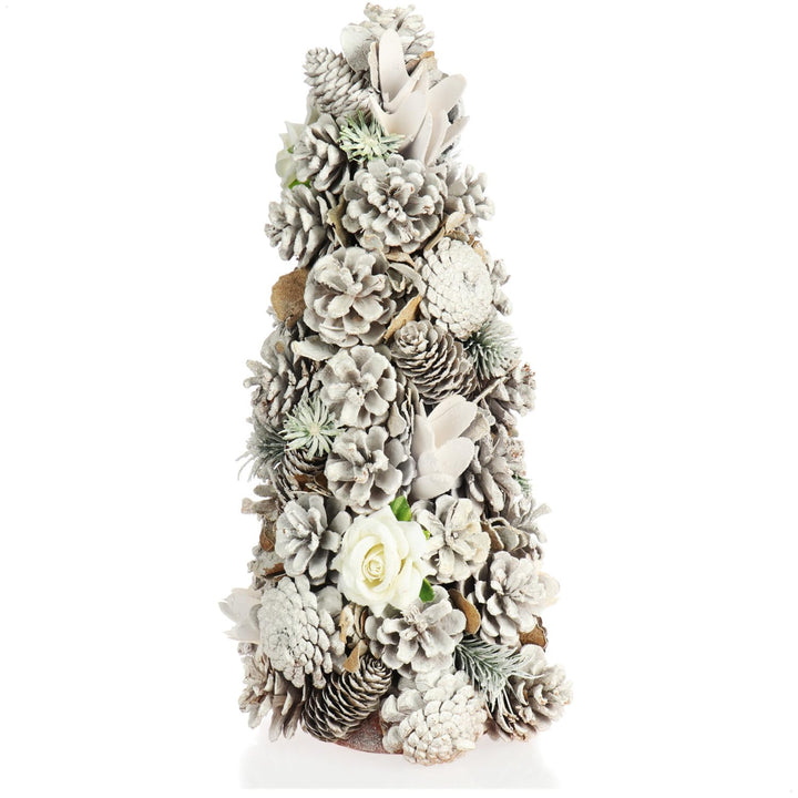 com-four® Deko-Weihnachtsbaum, Schmuckbaum mit Zapfen und Stoffrosen, tolle Tischdeko, optimal für d
