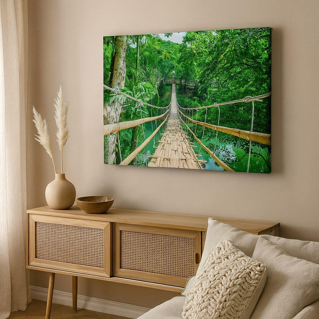 ARTTOR Bilder auf Leinwand Gehweg Baum Holz Steg Leinwandbild 70x50cm Wandbilder Dekoration Wohnzimm