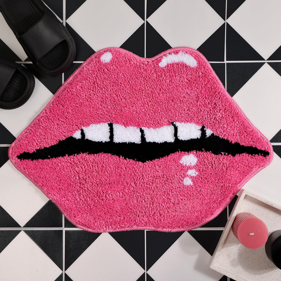Panstar Pink Lips Badezimmerteppich, niedliche Lippen, Badematte, rutschfeste Lippenform, saugfähig,