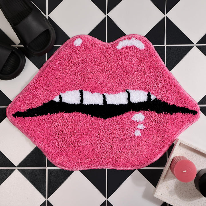 Panstar Pink Lips Badezimmerteppich, niedliche Lippen, Badematte, rutschfeste Lippenform, saugfähig,