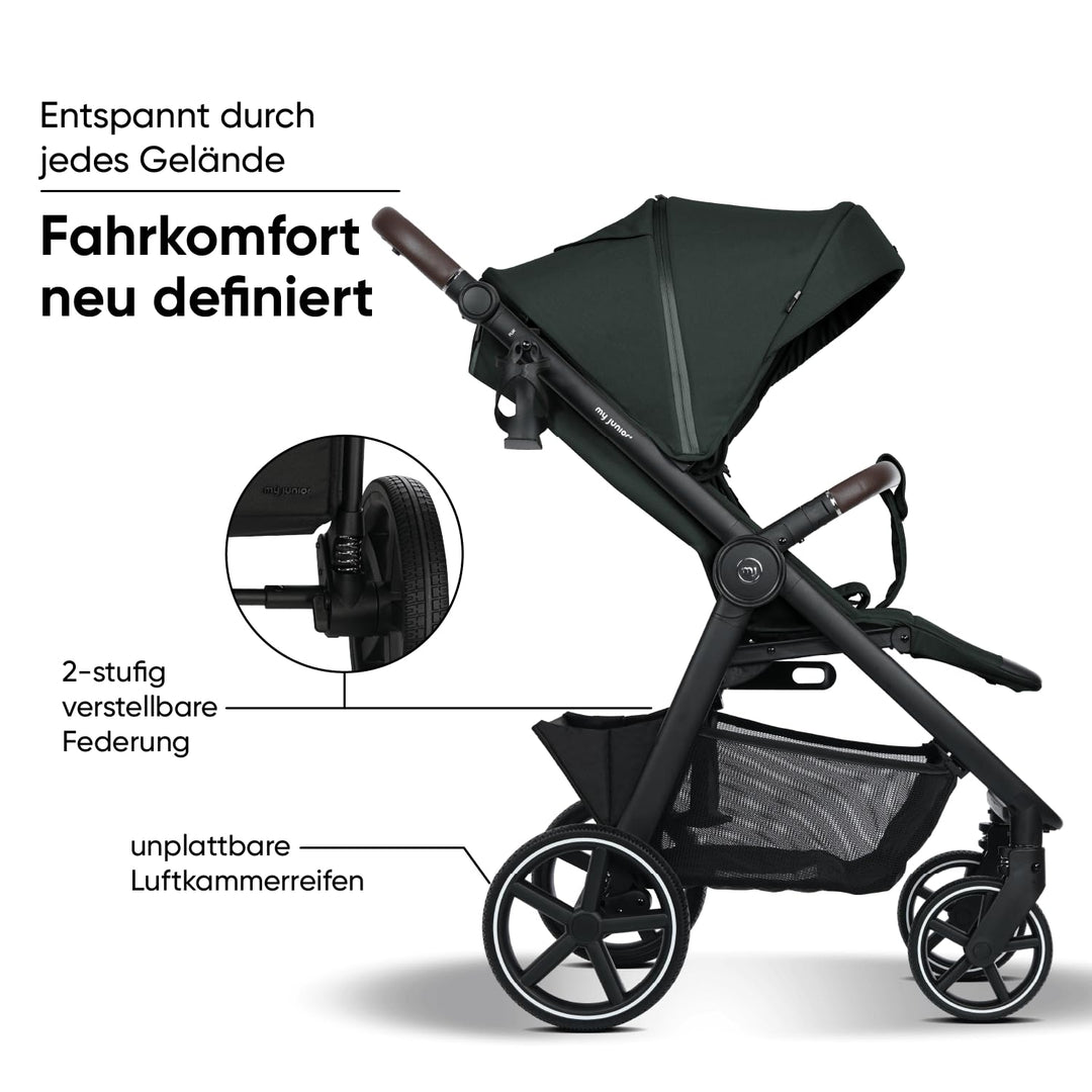 my junior® PLIA² | grosser Komfortbuggy mit Luftkammerreifen, Einhand-Faltmechanismus, einstellbare