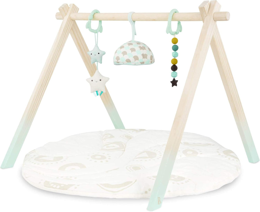 B. baby – Spielbogen aus Holz mit Krabbeldecke – Spieldecke für Babys und Neugeborene – 3 Sensorik B