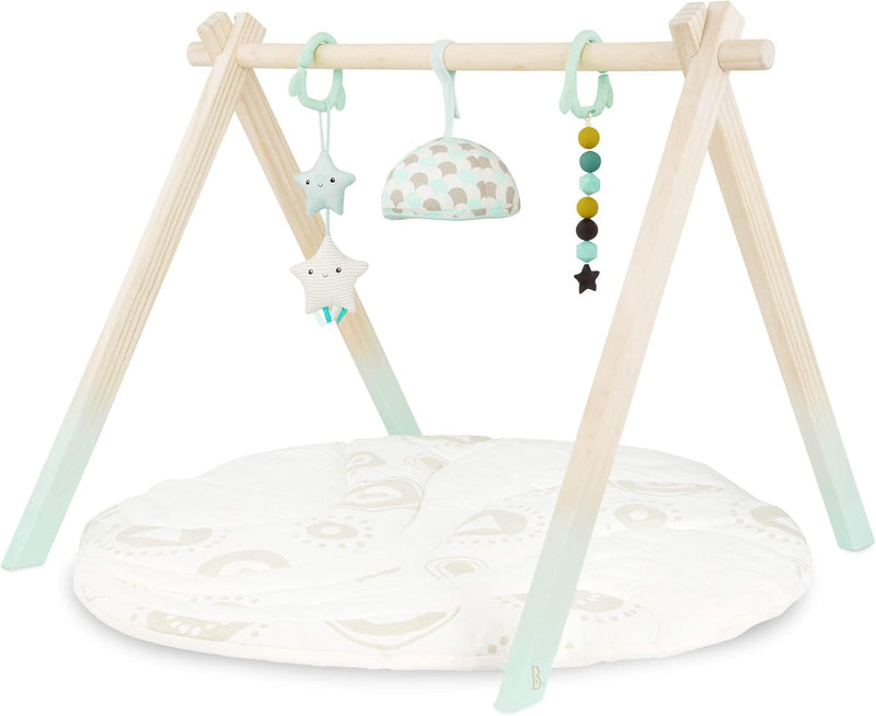 B. baby – Spielbogen aus Holz mit Krabbeldecke – Spieldecke für Babys und Neugeborene – 3 Sensorik B