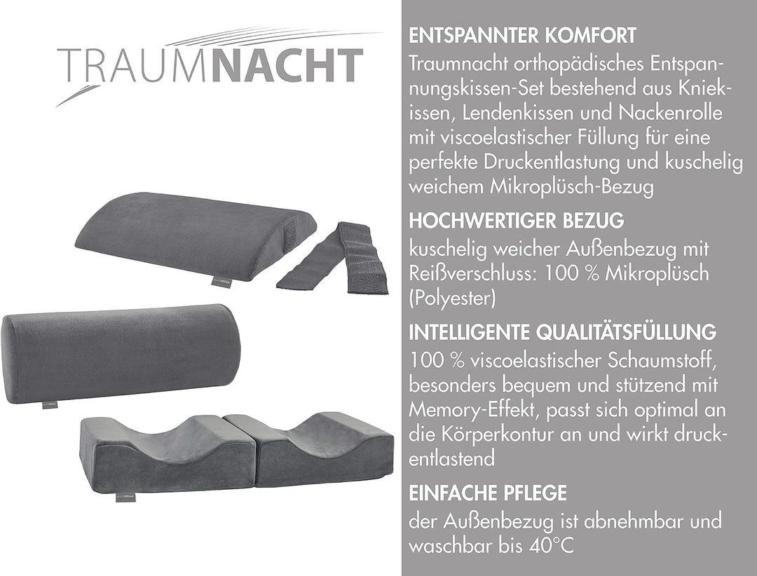 Traumnacht orthopädisches Stütz- und Entspannungskissen Set bestehend aus 1x Kniekissen, 1x Nackenro