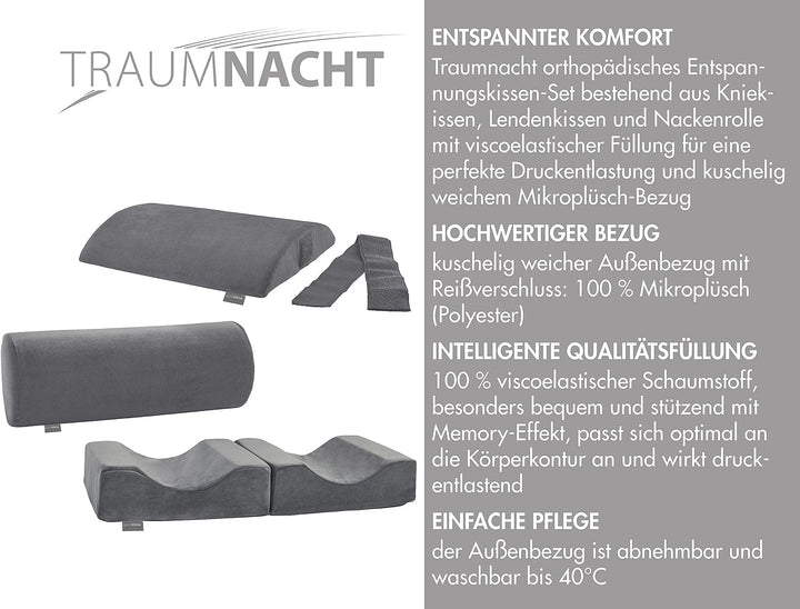 Traumnacht orthopädisches Stütz- und Entspannungskissen Set bestehend aus 1x Kniekissen, 1x Nackenro