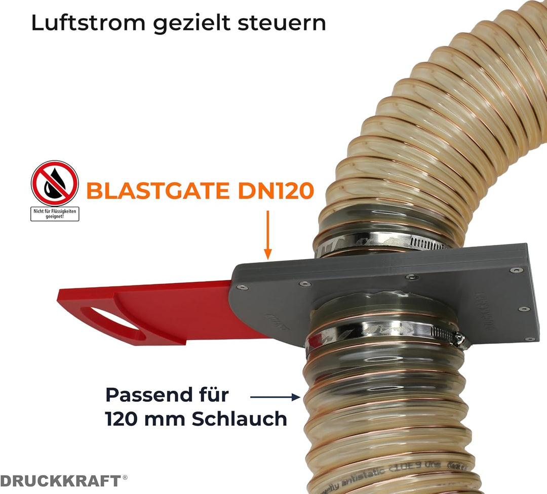 DRUCKKRAFT Blastgate DN120 mm | Luft Absperrschieber für Absauganlage | Lüftungsschieber | Luftstrom