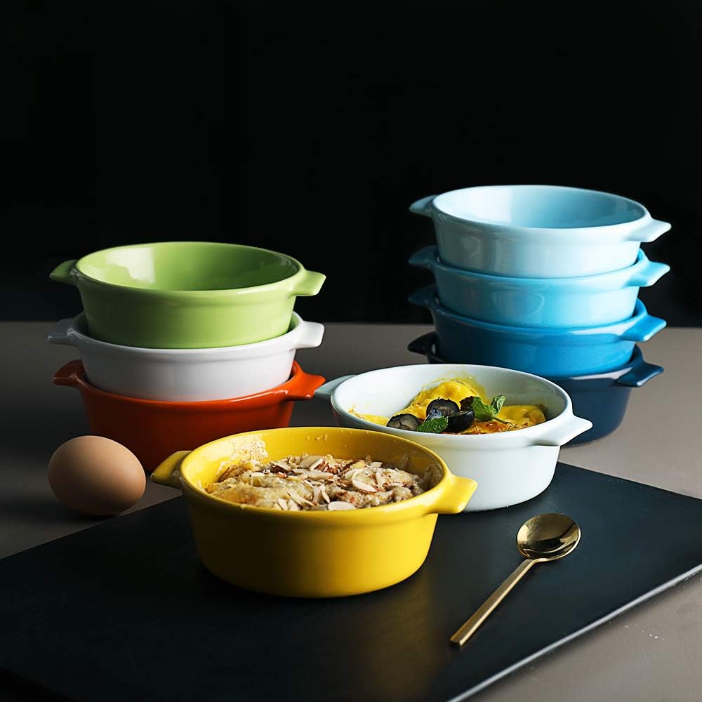 Sweejar Home Keramik-Souffle-Schalen, runder Griff, 300 ml, für Pudding, Creme Brulee, Souffle, 6 St