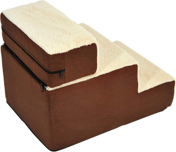 PawHut Hundetreppe Katzentreppe Haustiertreppe 3 Stufen Haustier Plüsch Beige 54 x 40 x 39cm beige L