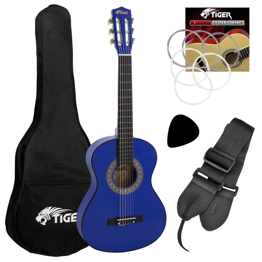 TIGER CLG6-BL Klassische Gitarre für Anfänger, 1/2 Grösse, im Set - inklusive Gigbag, Ersatz-Nylonsa