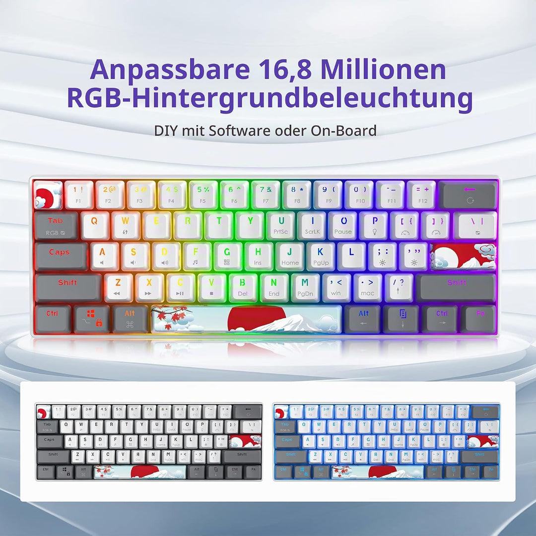 SOLIDEE Tragbare 60% mechanische Gaming-Tastatur,61 Tasten kompakte RGB LED-Hintergrundbeleuchtung,k