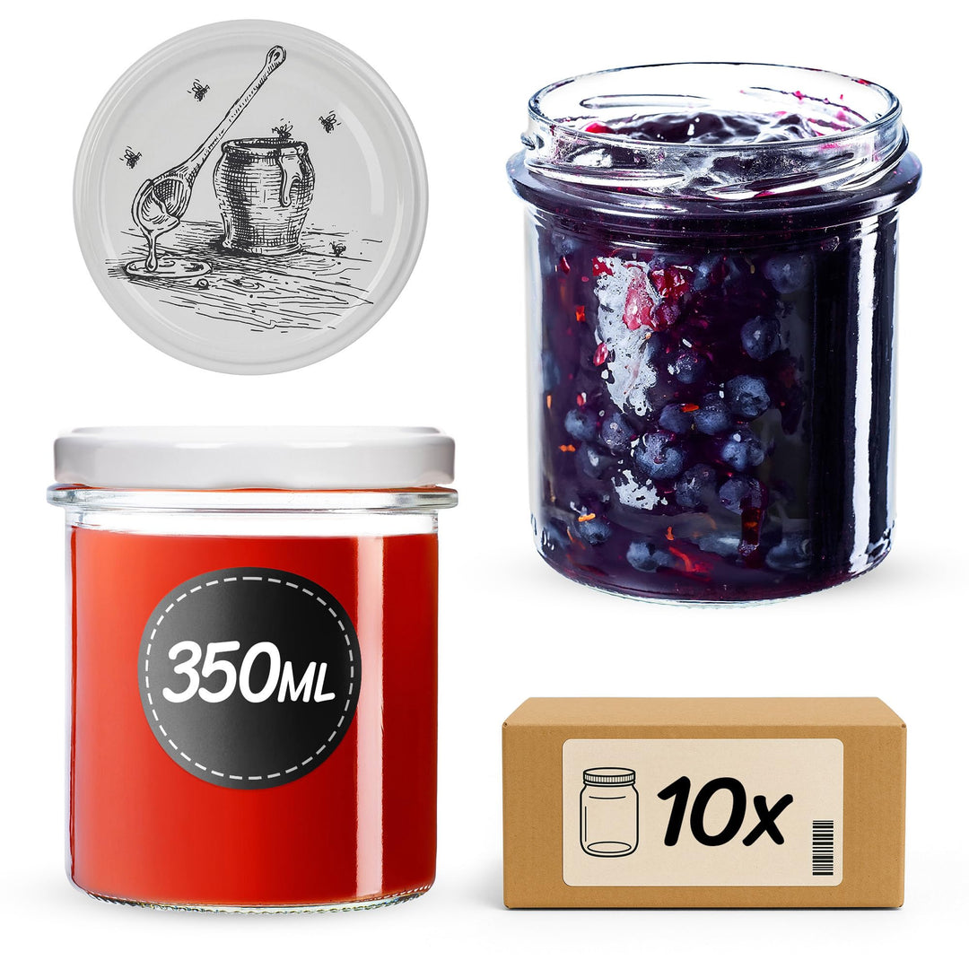 KADAX 10er Set Marmeladengläser 350ml TO82 Honigtopf, Einmachgläser Vorratsgläser Mason Jar mit Schr