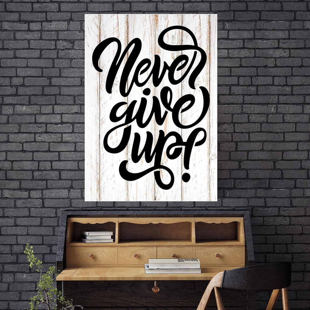 wandmotiv24 Poster als Wanddeko, Grösse Din A0, Never give up, Holz, hell, Moderne Wanddeko, Wandbil