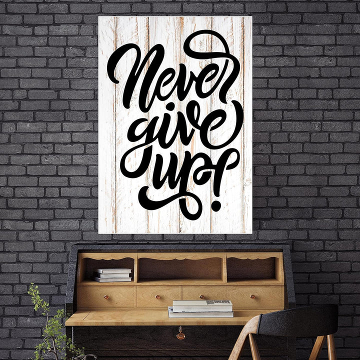 wandmotiv24 Poster als Wanddeko, Grösse Din A0, Never give up, Holz, hell, Moderne Wanddeko, Wandbil