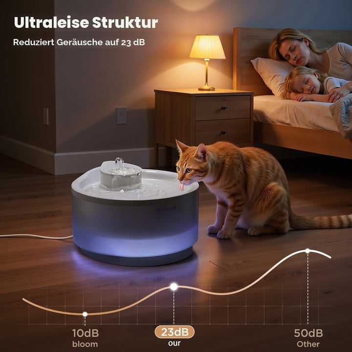 Katzenbrunnen 2,5L Trinkbrunnen für Katze Super Leiser, Wasserbrunnen für Katzen mit LED und 3 Aktiv