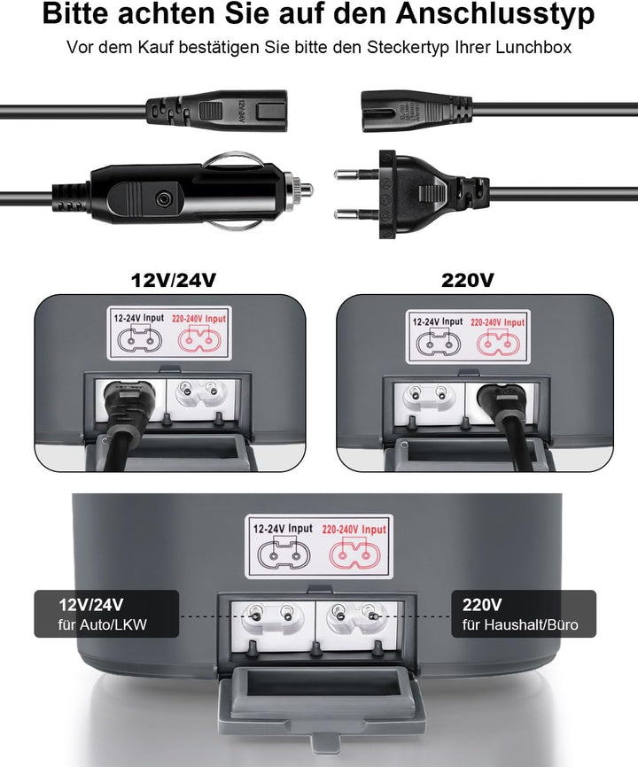 AUTOPkio 12V/24V 220V Netzkabel für Elektrische Lunchbox, Zigarettenanzünder Adapter für Auto LKW un