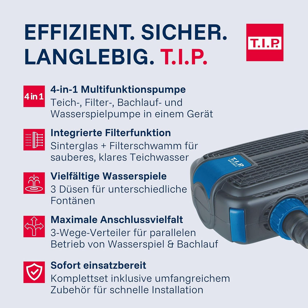 T.I.P. Multifunktions-Teichpumpe Wasserspiel Filter Bachlauf Springbrunnen WPF 1500 S (bis 1.500l/h