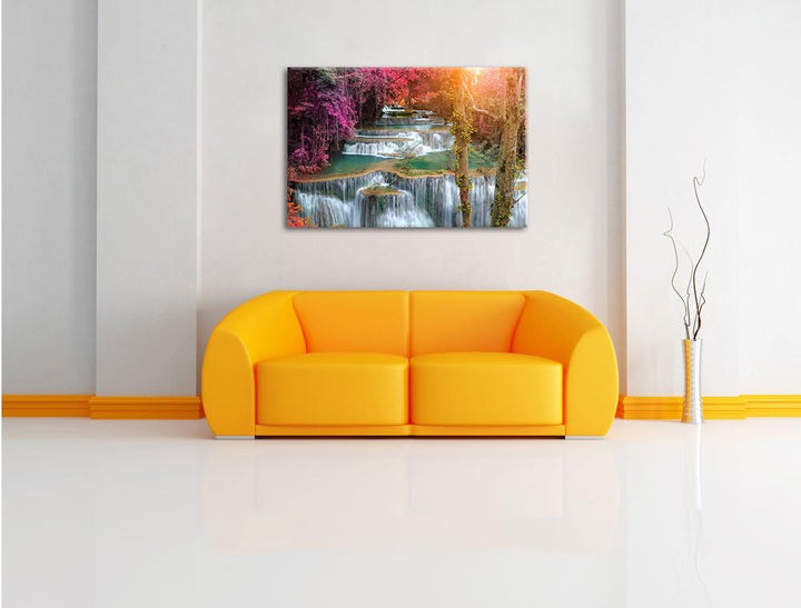 Pixxprint Wasserfall im Regenwald als Leinwandbild/Grösse: 100x70 cm/Wandbild/Kunstdruck/fertig besp
