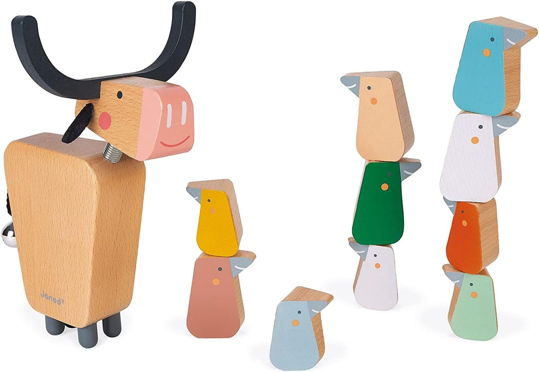 Janod - Balance-Spiel aus Holz „Büffel“ - Geschicklichkeitsspiel Entwicklung von Feinmotorik und Kon