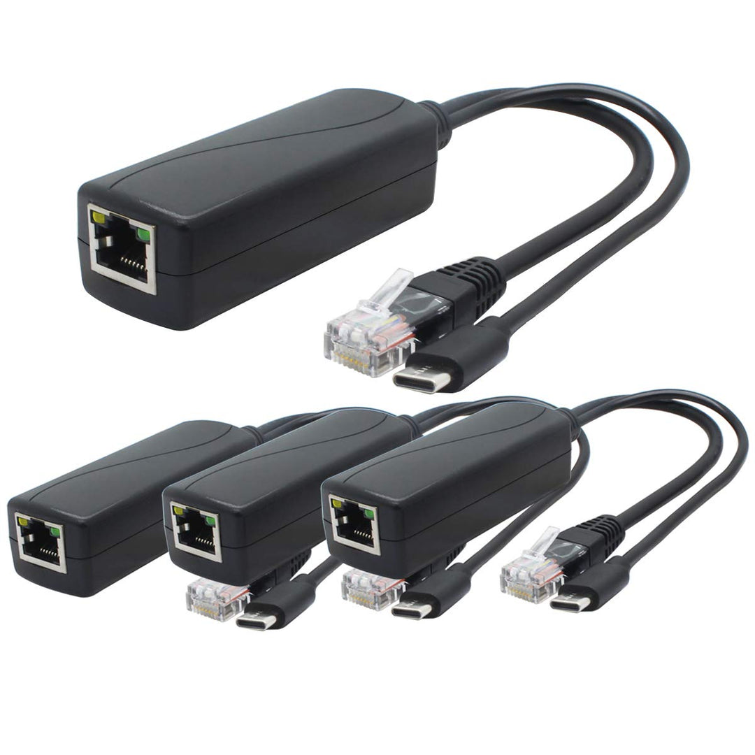 ANVISION PoE-Splitter, 5 V, USB Typ C, 48 V auf 5 V, 2,4 A, IEEE 802.3af-konform. USB C （5V), USB C