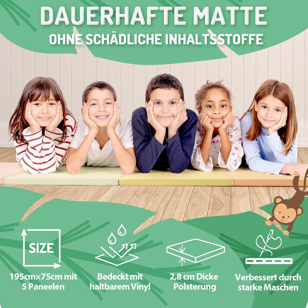 PhysKcal 195 x 75 x 3 cm Klappbare Weichbodenmatte Turnmatte Fitnessmatte Gymnastikmatte mit Tragegr