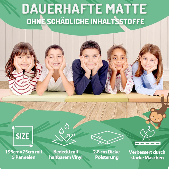 PhysKcal 195 x 75 x 3 cm Klappbare Weichbodenmatte Turnmatte Fitnessmatte Gymnastikmatte mit Tragegr