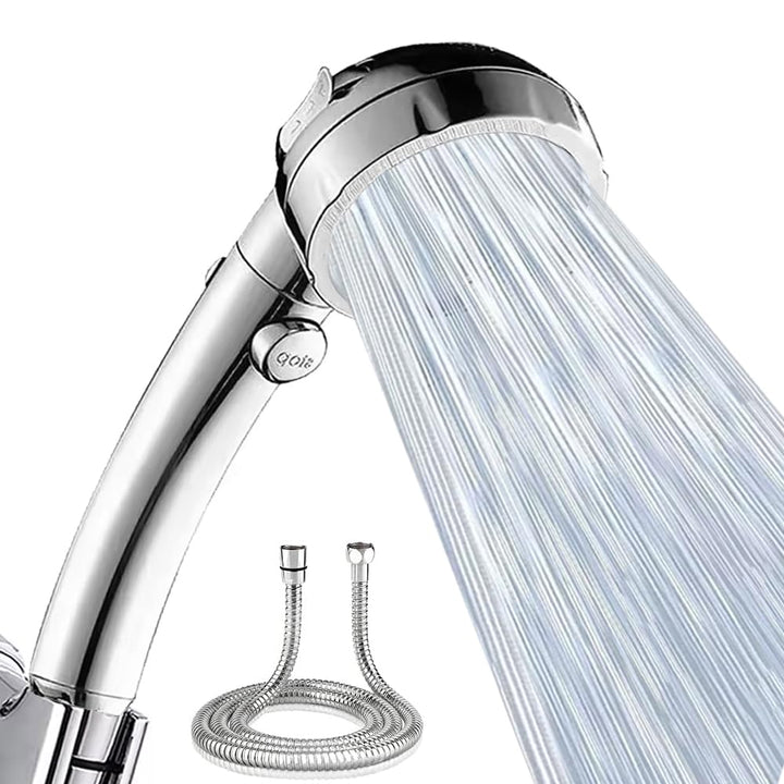 Hochdruck Duschkopf mit 2m Schlauch, 3 Strahlarten Wassersparender Handbrause Mit Stoppfunktion, Dus