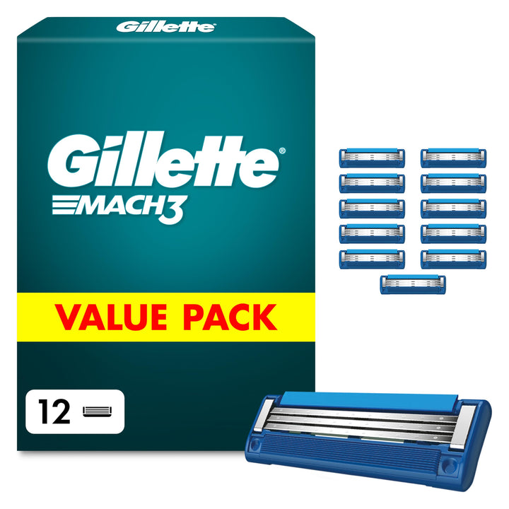 Gillette Mach3 Turbo Rasierklingen für Männer, 12 Original Gillette Ersatzklingen, Klingen für Herre