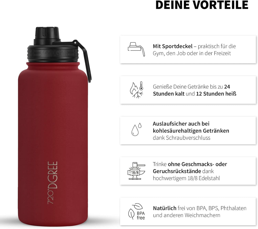 720°DGREE Edelstahl Thermo Trinkflasche 950ml “noLimit” +Früchtebehälter - Auslaufsicher, Kohlensäur