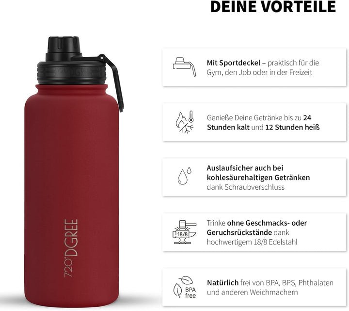 720°DGREE Edelstahl Thermo Trinkflasche 950ml “noLimit” +Früchtebehälter - Auslaufsicher, Kohlensäur