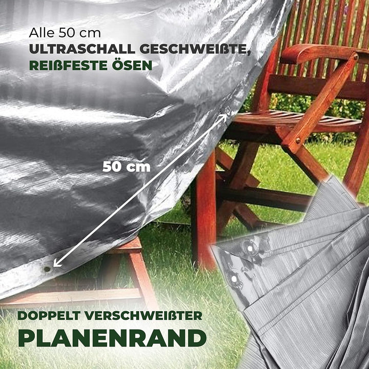 Rainexo Schutzhülle Hochreissfest für 1 Tisch oval, 2.40 x 1.80 x 0.90 m, silber / grau
