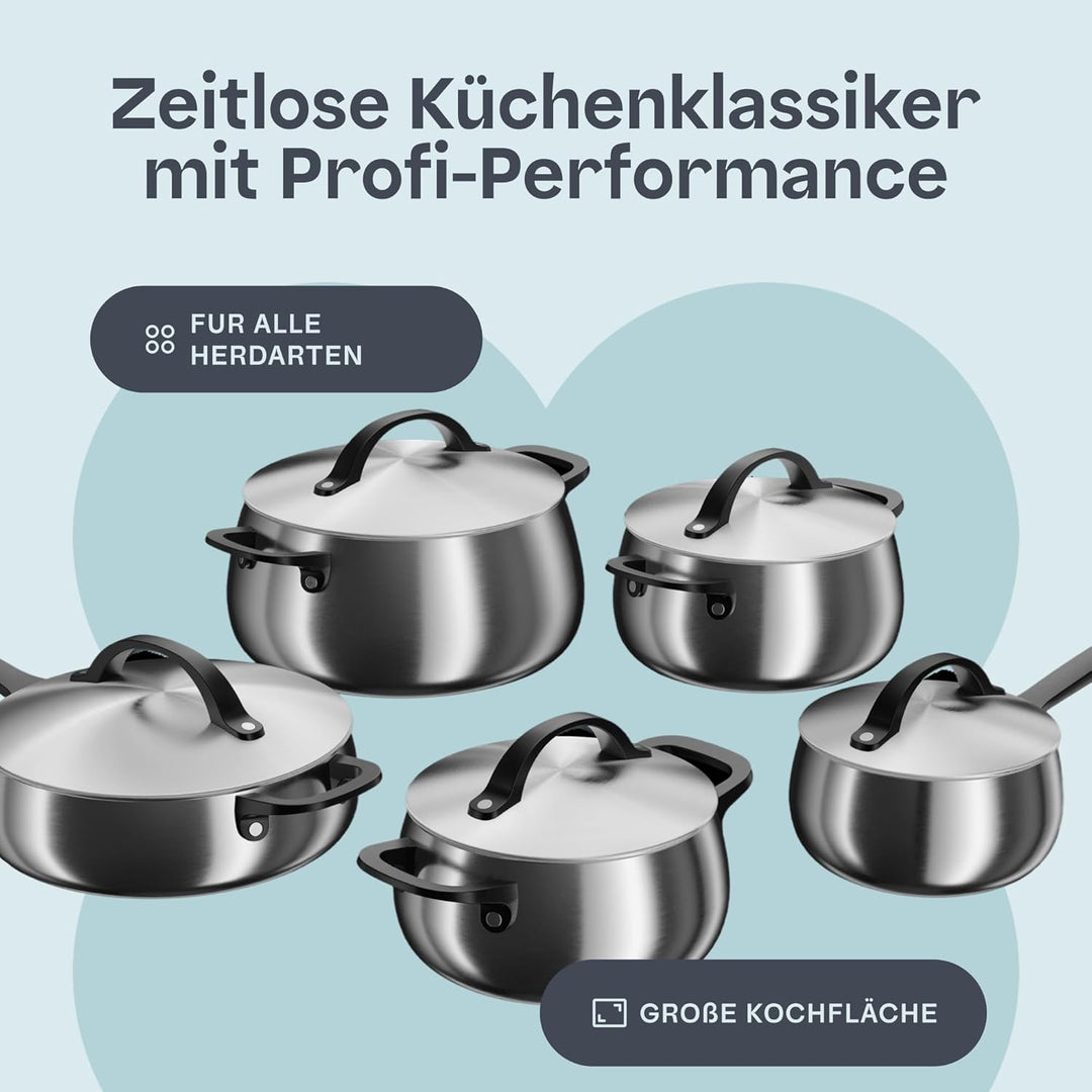 BergHOFF Home Topfset Edelstahl – 10-tlg. – Kochtopf Set mit Deckel - Töpfe Set Induktion, Ceran-, G