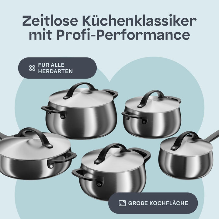 BergHOFF Home Topfset Edelstahl – 10-tlg. – Kochtopf Set mit Deckel - Töpfe Set Induktion, Ceran-, G