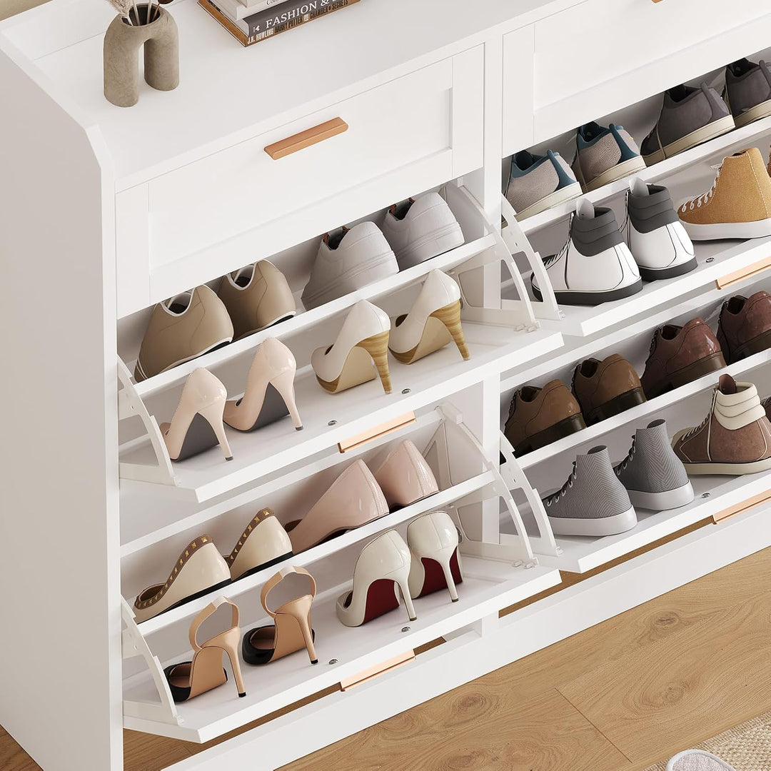 Schuhschrank mit 4 Klappen, Schuhkipper Schmal, Schuhschrank mit 2 Schubladen, Trennwand Verstellbar
