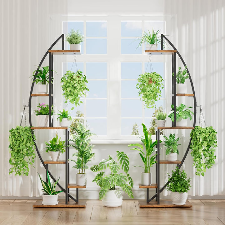BACEKOLL 6 Ebenen Blumenständer 160cm - Metall-Holz Pflanzenregal - Innen & Aussen Blumentreppe - De
