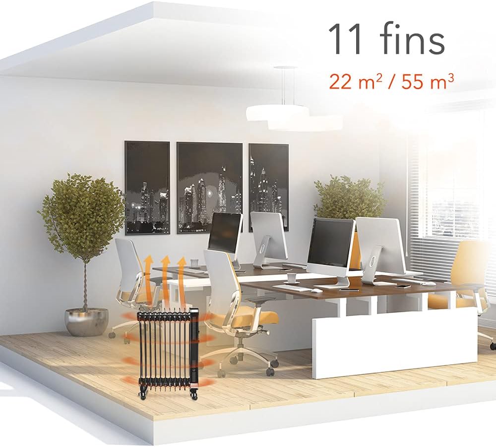 TROTEC Ölradiator TRH 24 E – Heizleistung 1000 W / 1200 W / 2200 W – Elektro Heizkörper, 11 Rippen,