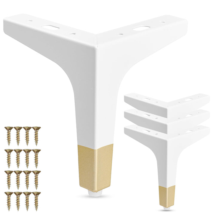 La Vane 4er Set Metall Möbelfüsse (17cm Höhe) Weiss/Gold - Diamant-Dreieck Design für Schrank, Sofa,