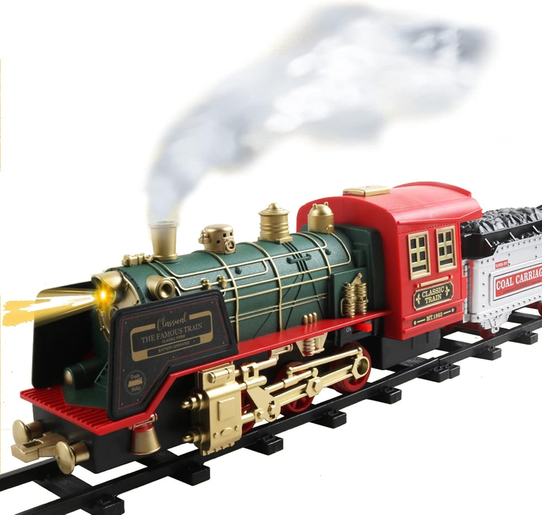Srliya Weihnachtszug, Kinderspielzeugeisenbahnset mit Lichtern, Rauch und realistischen Geräuschen,