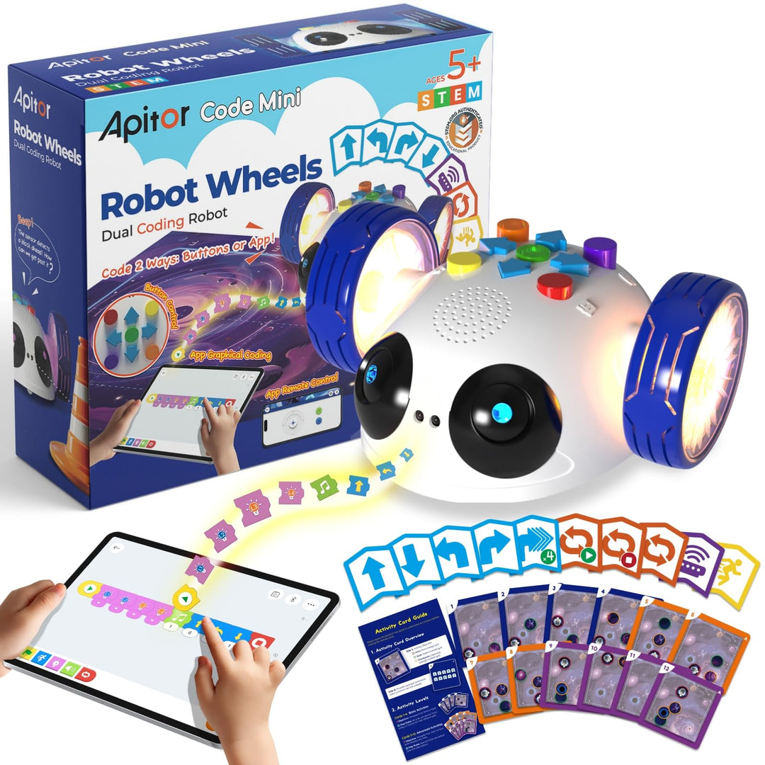Apitor Robot Wheels - Programmierbarer Roboter Für Kinder ab 5+, STEM-Lernspielzeug mit Bildschirmfr