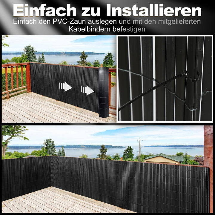 PVC Sichtschutzmatte 80x300cm, Sichtschutz Balkon, Sichtschutzzaun Wetterfest, Balkonumrandung mit K