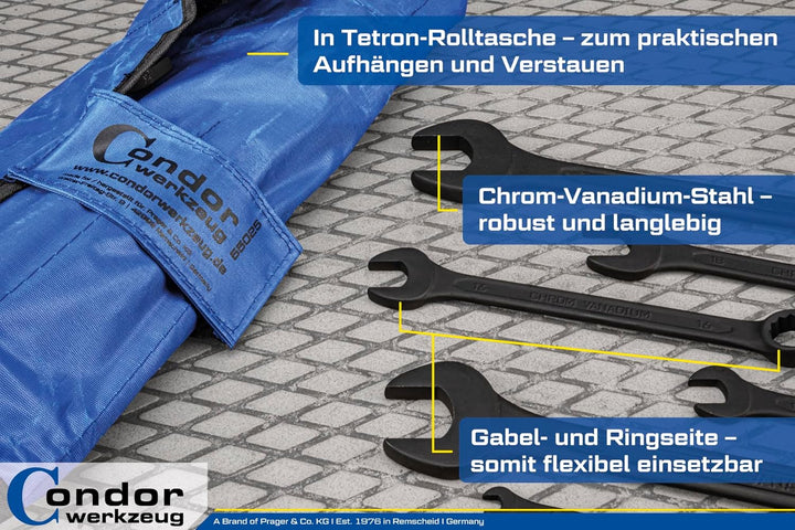 CONDOR Werkzeug 55025 | Gabel-Ringschlüssel-Satz | 25-tlg. | 6-32 mm | Chrom-Vanadium-Stahl matt sch