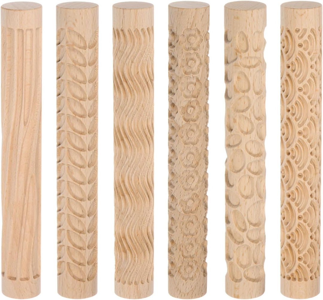 QUARKZMAN 6Stk Holz Ton Rolle Muster Modellieren 5.9" Buche Holz Hand Rollen Holz Töpferei Werkzeuge