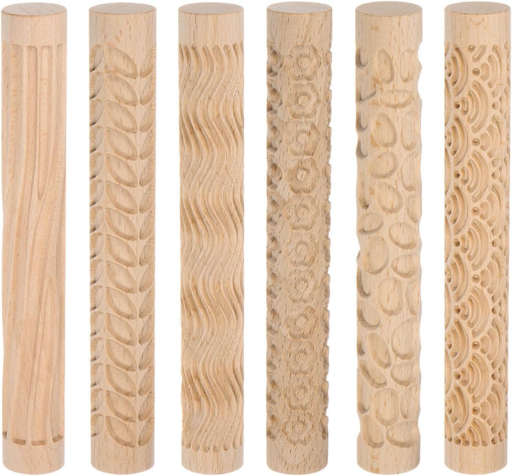 QUARKZMAN 6Stk Holz Ton Rolle Muster Modellieren 5.9" Buche Holz Hand Rollen Holz Töpferei Werkzeuge
