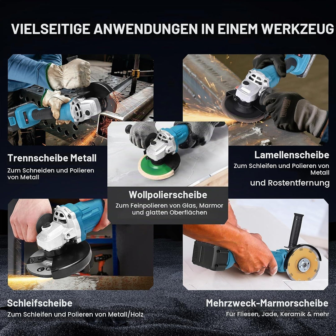 Akku Winkelschleifer, Akku Flex Trennschleifer, 3 Stufige Drehzahlregelun/3500-10000RPM, mit 2× 4.0A