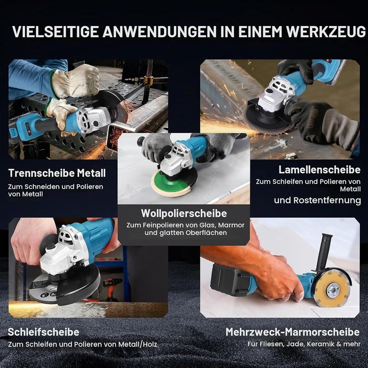 Akku Winkelschleifer, Akku Flex Trennschleifer, 3 Stufige Drehzahlregelun/3500-10000RPM, mit 2× 4.0A