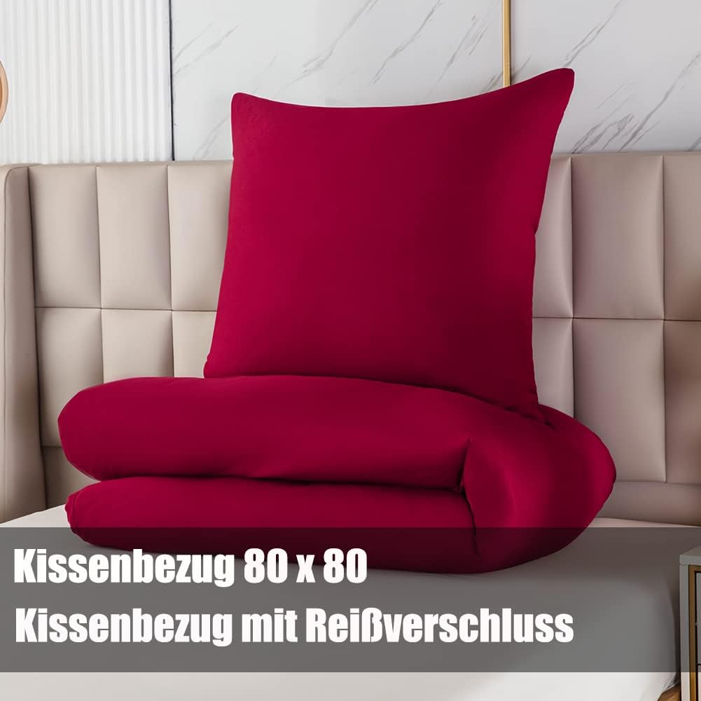 Soifox Bettwäsche 135x200 4teilig Rot - bettwäsche-Sets aus Mikrofaser bügelfrei & knitterfrei Bettb